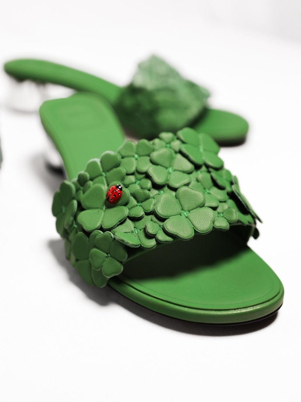 Dior Bloom Heeled Slide Green Dior Clover Embroidered Lambskin 37.5 - Picture 2 of 8